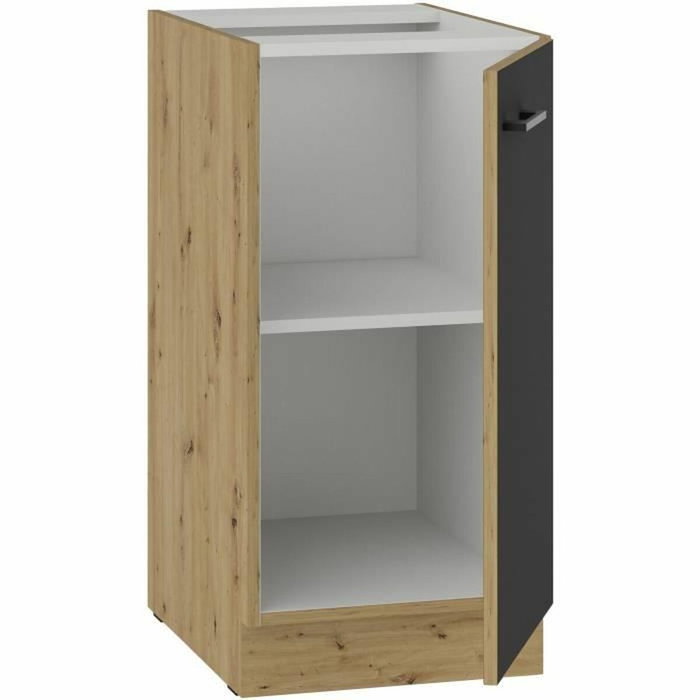 Meuble bas MODENA 1 porte battante - Chêne artisan / Noir mat