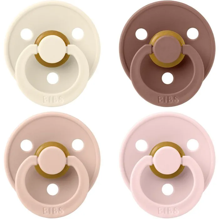 Bibs Pack de 4 sucettes en caoutchouc naturel Taille 2 Ivory Blush Woodchuck Blossom avec embout rond