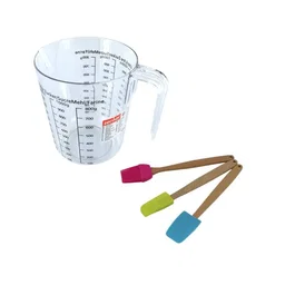 ZENKER Smart Pastry - Verre doseur 1L et set de 3 ustensiles pâtisserie bois/silicone -Kit pâtisserie