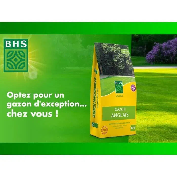 BHS Gazon Anglais Semences GDP1 10 kg - Pour Jardins Haut de Gamme, Couleur Persistante, Feuillage Fin et Dense