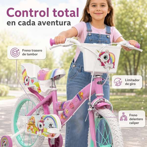 Toimsa Bicicleta Unicornio - Vélo licorne 16" pour enfant de 5 à mpans ans - Couleur rose - Version espagnole