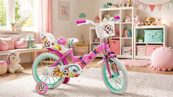 Toimsa Bicicleta Unicornio - Vélo licorne 16" pour enfant de 5 à mpans ans - Couleur rose - Version espagnole