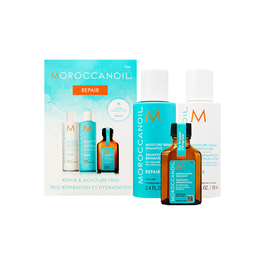 Moroccanoil - Coffret Réparation et Hydratation : Shampoing Sans Parabens 70 ml + Après-Shampoing Sans Parabens 70 ml + Huile Capillaire Traitante Hydratante 25 ml