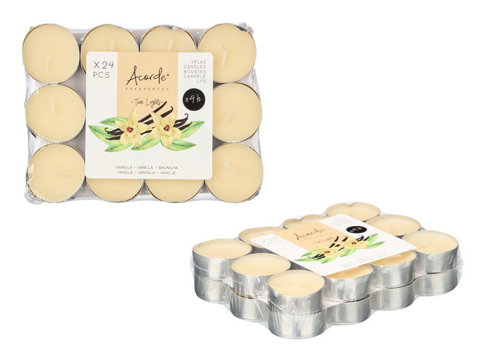 ACORDE Lot de 24 bougies chauffe-plat parfum vanille 4 h – 15 x 3 x 11 cm (Set de 24)