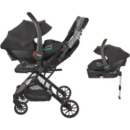 Nania Poussette combinée 2-en-1 MYLA avec siège auto groupe 0+ Rimini et base Isofix, Noir - 4 roues, légère (7.5 kg), conforme i-Size R129