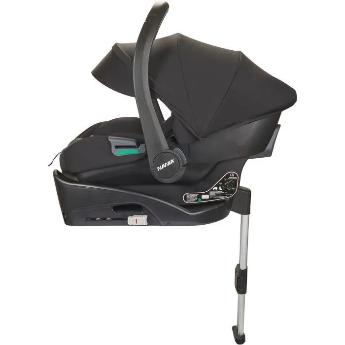 Nania Poussette combinée 2-en-1 MYLA avec siège auto groupe 0+ Rimini et base Isofix, Noir - 4 roues, légère (7.5 kg), conforme i-Size R129