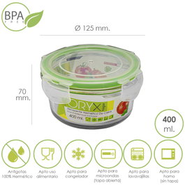 ORYX Récipient Hermétique Rond en Verre Borosilicate 400 ml