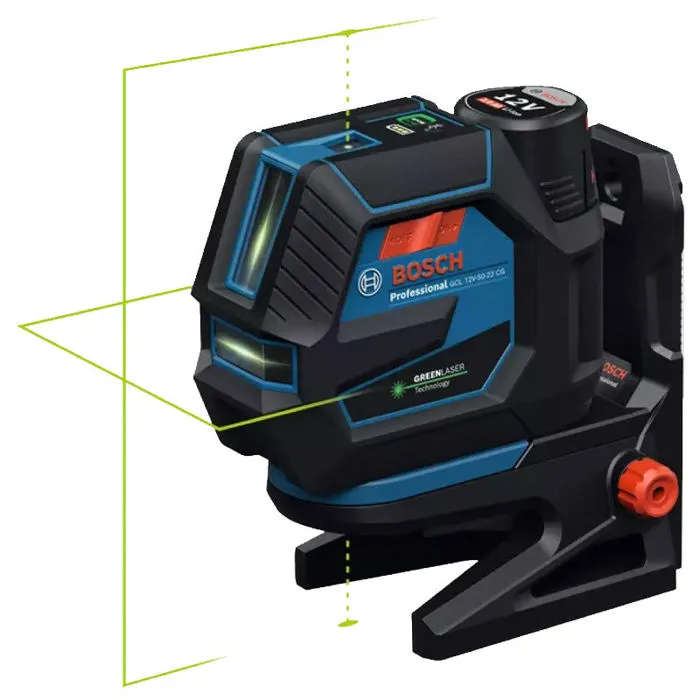 Bosch Laser combiné professionnel GCL 12V-50-22 CG, Lignes laser vertes, Portée 25 m (50 m avec récepteur), Précision ±3 mm à 10 m, Alimentation par batterie 12 V, IP65