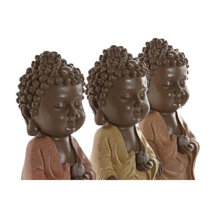 Home ESPRIT Figurine Décorative Buda Oriental - Lot de 3 Unités - Marron Orange Corail Citron