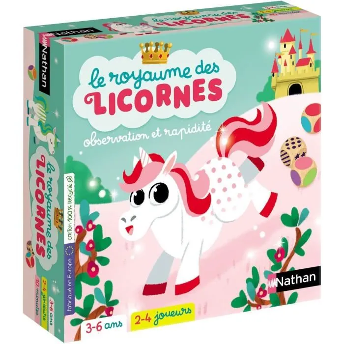 Nathan - Jeu de société Le Royaume des Licornes - Pour enfants de 3 à 6 ans - 2 à 4 joueurs - Jeu d'observation et de rapidité Nathan - Jeu de société Le Royaume des Licornes - Pour enfants de 3 à 6 ans - 2 à 4 joueurs - Jeu d'observation et de rapidité