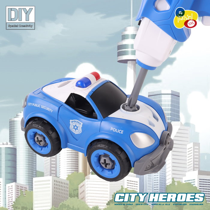 Tachan Voiture de Police RC à Construire - Véhicule à Monter avec Télécommande - 22 Pièces - Jouet Éducatif et de Construction pour Enfants +3 Ans