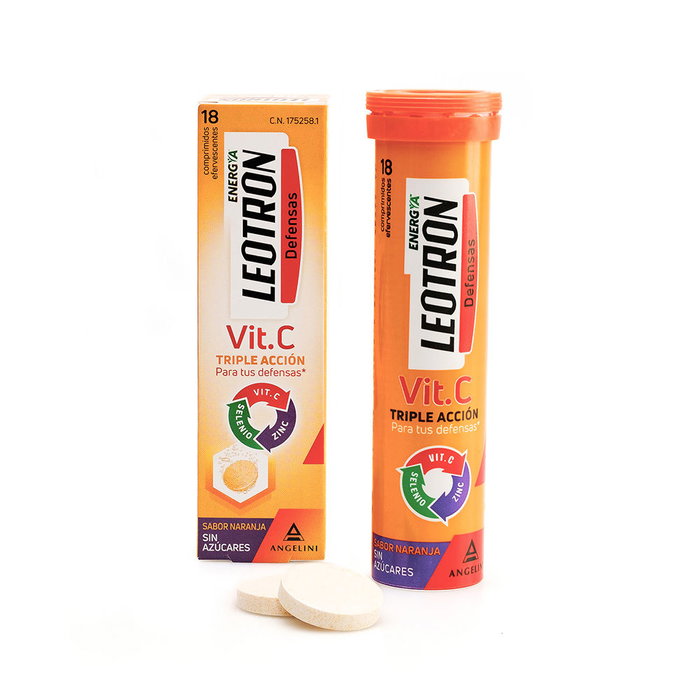 Leotron Vitamine C Comprimés Effervescents Triple Action Goût Orange 18 unités
