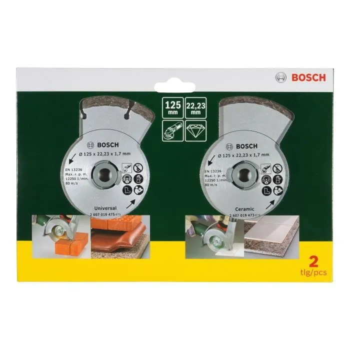 Bosch - Lot de 2 disques diamantés Ø 125 mm - Pour carrelage et matériaux de construction (duopack en pochette carton)