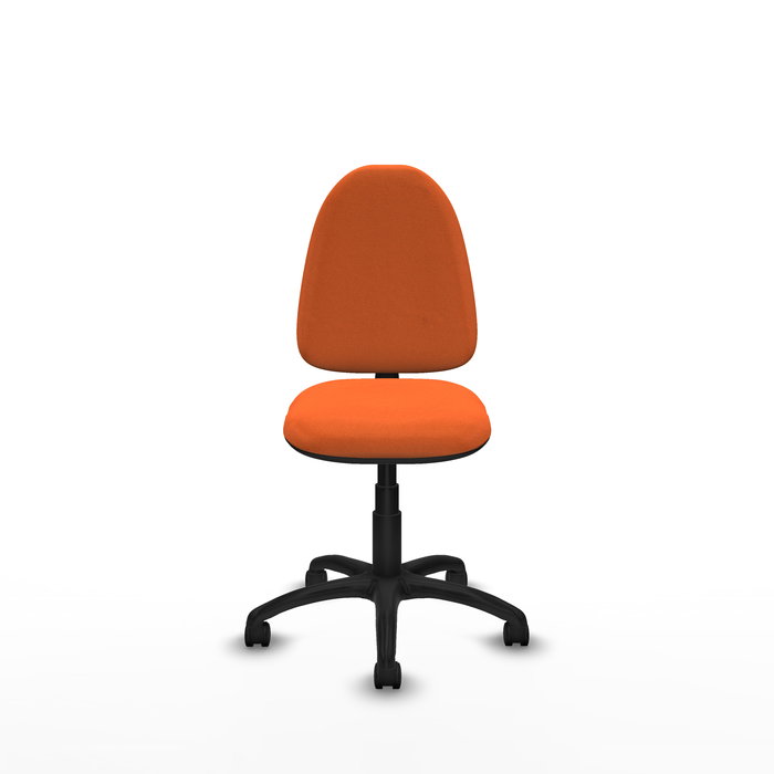 Chaise de bureau Aýna avec mécanisme de contact permanent de base, rembourrée de tissu orange. Équipée d'une base en polyamide noir, sans accoudoirs et de roulettes en nylon de 50 mm. Chaise de bureau Aýna avec mécanisme de contact permanent de base, rembourrée de tissu orange. Équipée d'une base en polyamide noir, sans accoudoirs et de roulettes en nylon de 50 mm.
