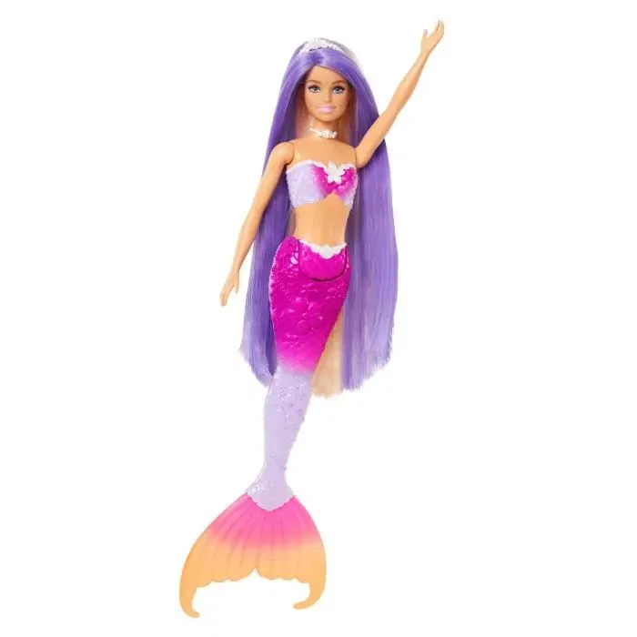Barbie Poupée Sirène Malibu HRP97 avec Changement de Couleur à l'Eau, Cheveux Roses, 19 cm avec Accessoires