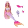 Barbie Poupée Sirène Malibu HRP97 avec Changement de Couleur à l'Eau, Cheveux Roses, 19 cm avec Accessoires