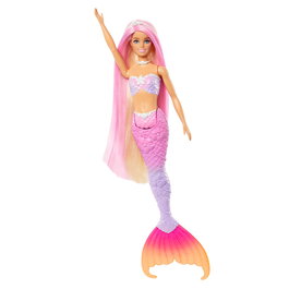 Barbie - Poupée Barbie Malibú Sirène Transforme Couleur - Mattel HRP97 - Longs cheveux et queue transformables rose à violet