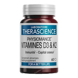 PHYSIOMANCE 60Caps. Complément Alimentaire Vitamine D3 + K2 Naturelles, Huile d'Olive Bio