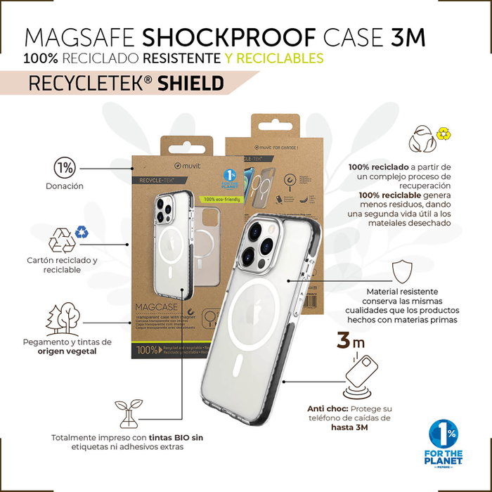 Muvit Coque Recycletek MagSafe Antichoc 3M pour Smartphone