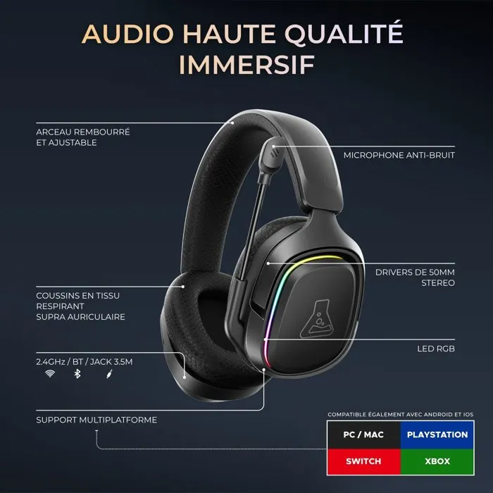 The G-Lab KORP RUBIDIUM Casque gaming sans fil RGB