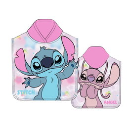 DISNEY Poncho de bain en microfibre Angel & Stitch - 240 g/m², 100% polyester, Taille 55 x 110 cm