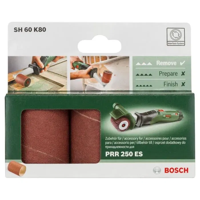 Bosch Manchon abrasif PRR Lot de 3, grain 80, largeur rouleau 60mm, pour ponçage bois métal matières synthétiques
