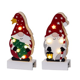 Lumineo Figurine gnome en bois avec LED 8.5 x 4.5 x 18 cm, modèles variés