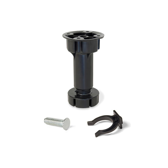 Emuca Lot de 10 kits de pieds de réglage pour meubles Bone, avec base pré-assemblée, hauteur 120mm, réglable 118-135mm, Plastique, Noir