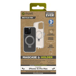 Muvit Étui Recycletek MagSafe avec Support pour iPhone 15, Recyclé et Recyclable