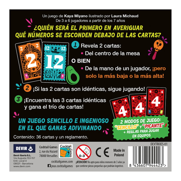 Devir - Trio Bgtrisp - Jeu de cartes familial espagnol pour trouver les trios - À partir de 7 ans