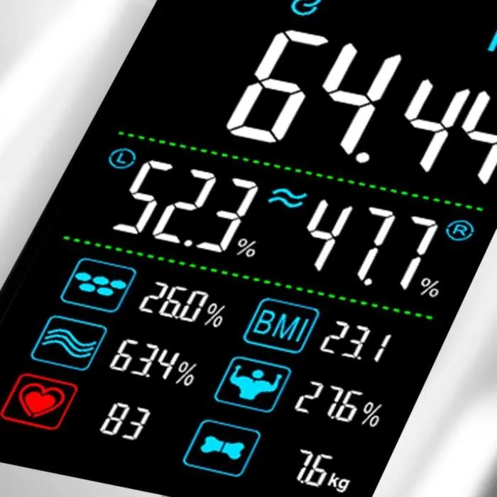 Little Balance Pèse-personne impédancemètre connecté blanc 180 kg / 100 g - Mesure poids, IMC, graisse, eau, muscles, rythme cardiaque, écran XXL, Bluetooth, 10 utilisateurs