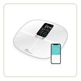 Little Balance Pèse-personne impédancemètre connecté blanc 180 kg / 100 g - Mesure poids, IMC, graisse, eau, muscles, rythme cardiaque, écran XXL, Bluetooth, 10 utilisateurs