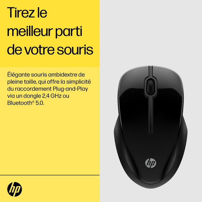 HP Souris sans fil ambidextre HP 250 avec double connectivité Bluetooth et USB, 50% plastique recyclé