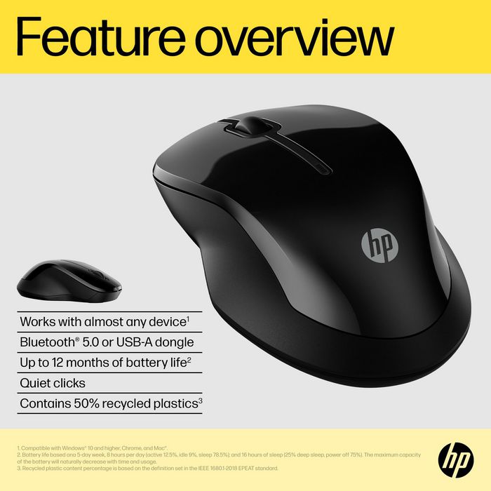 HP Souris sans fil ambidextre HP 250 avec double connectivité Bluetooth et USB, 50% plastique recyclé