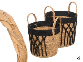 Giftdecor Lot de 2 cache-pots macramé tressé noir 30x28x30 cm coton et sparte (Set de 4)