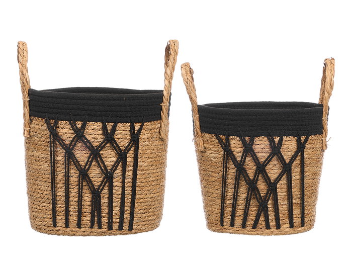 Giftdecor Lot de 2 cache-pots macramé tressé noir 30x28x30 cm coton et sparte (Set de 4)