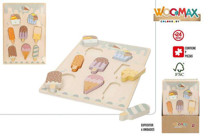 Color Baby Puzzle en Bois Glaces 9 Pièces - Modèles Assortis - Jeu Educatif Dès 18 Mois