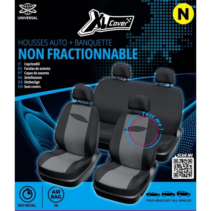 XLC XL COVER - Housses de siège auto universelles pour banquette arrière non fractionnable, 2 sièges avant et 6 appuie-têtes - Compatible airbags