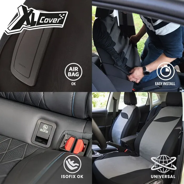 XLC XL COVER - Housses de siège auto universelles pour banquette arrière non fractionnable, 2 sièges avant et 6 appuie-têtes - Compatible airbags
