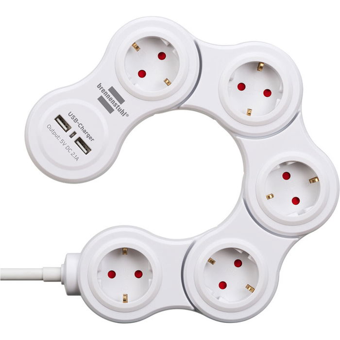 Multiprise 5 Prises avec Interrupteur Brennenstuhl Vario-Power Blanc 3600 W USB x 2 (1,4 m)