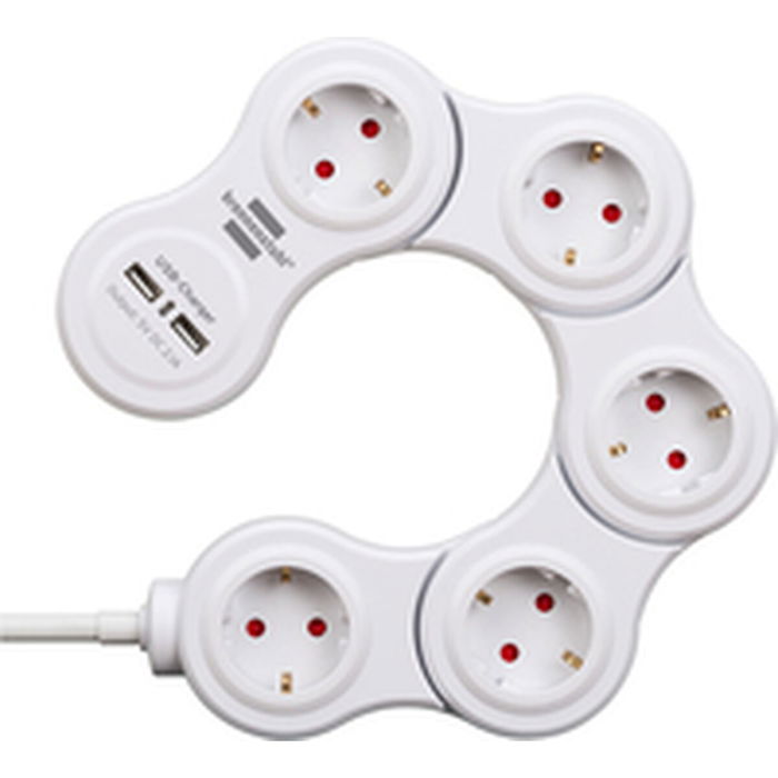 Multiprise 5 Prises avec Interrupteur Brennenstuhl Vario-Power Blanc 3600 W USB x 2 (1,4 m)