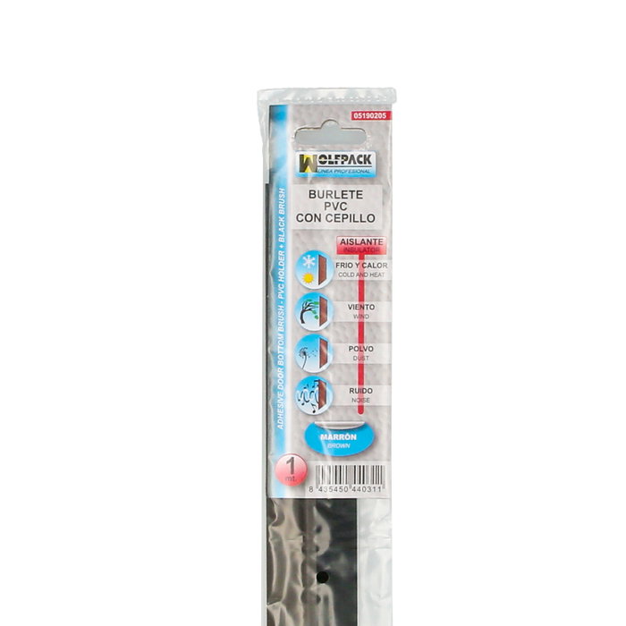 WOLFPACK LINEA PROFESIONAL Burlete de porte en PVC marron avec brosse, 1 mètre