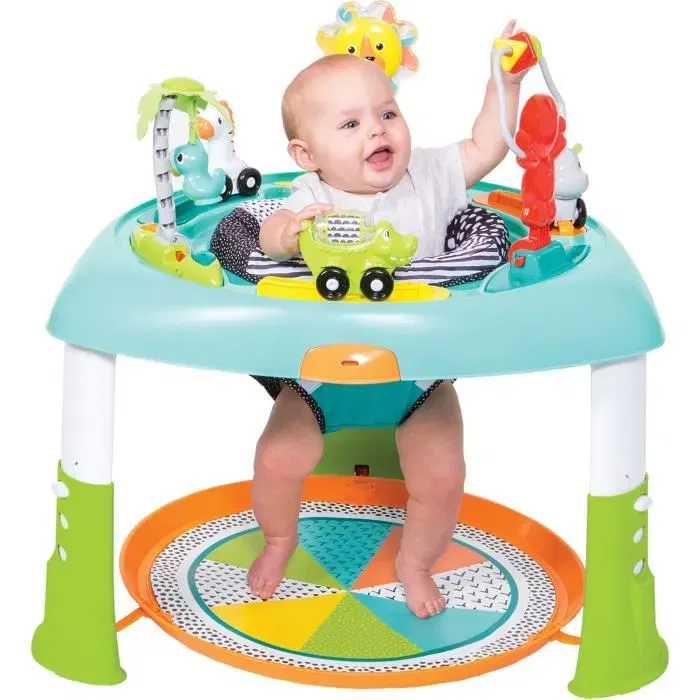 Infantino Table d'activités modulable 2 en 1 électronique et musicale avec siège tournant 360°, hauteur réglable, pliable, dès 6 mois