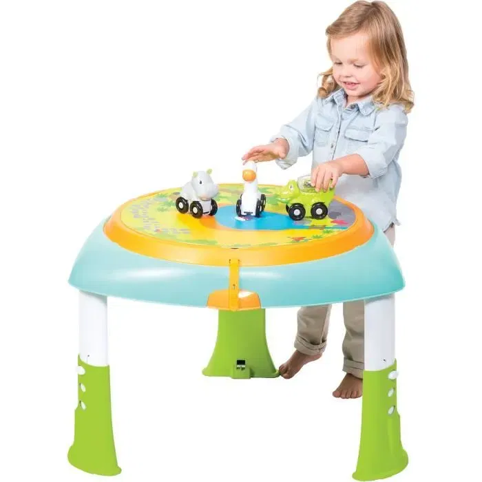 Infantino Table d'activités modulable 2 en 1 électronique et musicale avec siège tournant 360°, hauteur réglable, pliable, dès 6 mois