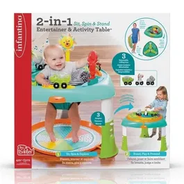 Infantino Table d'activités modulable 2 en 1 électronique et musicale avec siège tournant 360°, hauteur réglable, pliable, dès 6 mois