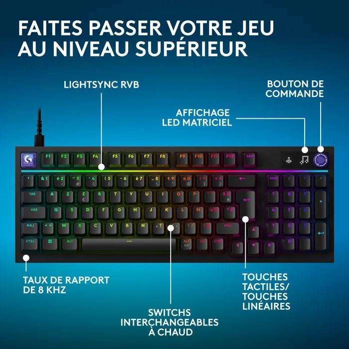 Logitech G G316 X 98 - Clavier gamer filaire AZERTY - Noir