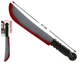 Machette en plastique de 41 cm avec sang pour déguisement d'assassin ou zombie