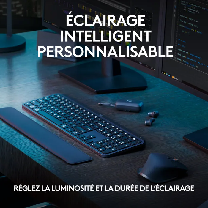 Logitech MX Keys S Plus - Clavier sans fil rétroéclairé pour bureautique avec Smart Actions, repose-poignet et disposition AZERTY - Noir