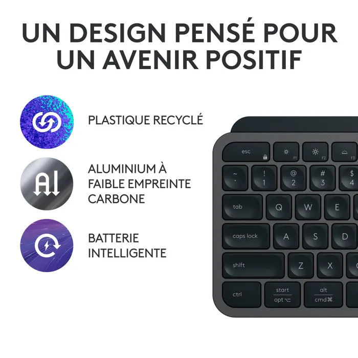 Logitech MX Keys S Plus - Clavier sans fil rétroéclairé pour bureautique avec Smart Actions, repose-poignet et disposition AZERTY - Noir