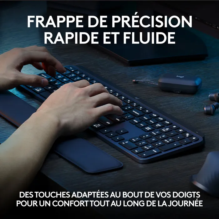 Logitech MX Keys S Plus - Clavier sans fil rétroéclairé pour bureautique avec Smart Actions, repose-poignet et disposition AZERTY - Noir